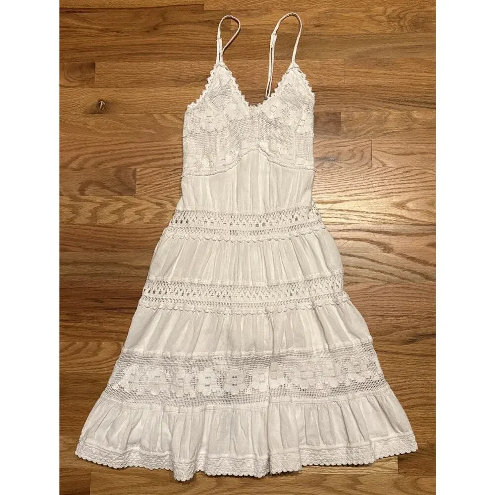 Scully Women's Cantina Spaghetti Strap Short Dress White Lace Boho Western SMALL - Picture 1 of 12
